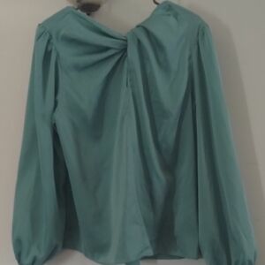Worthington Green Asymmetrical Blouse with Relaxed Fit